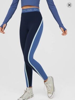 OFFLINE By Aerie Goals Logo Waistband Legging Royal Navy 7/8 Length XS